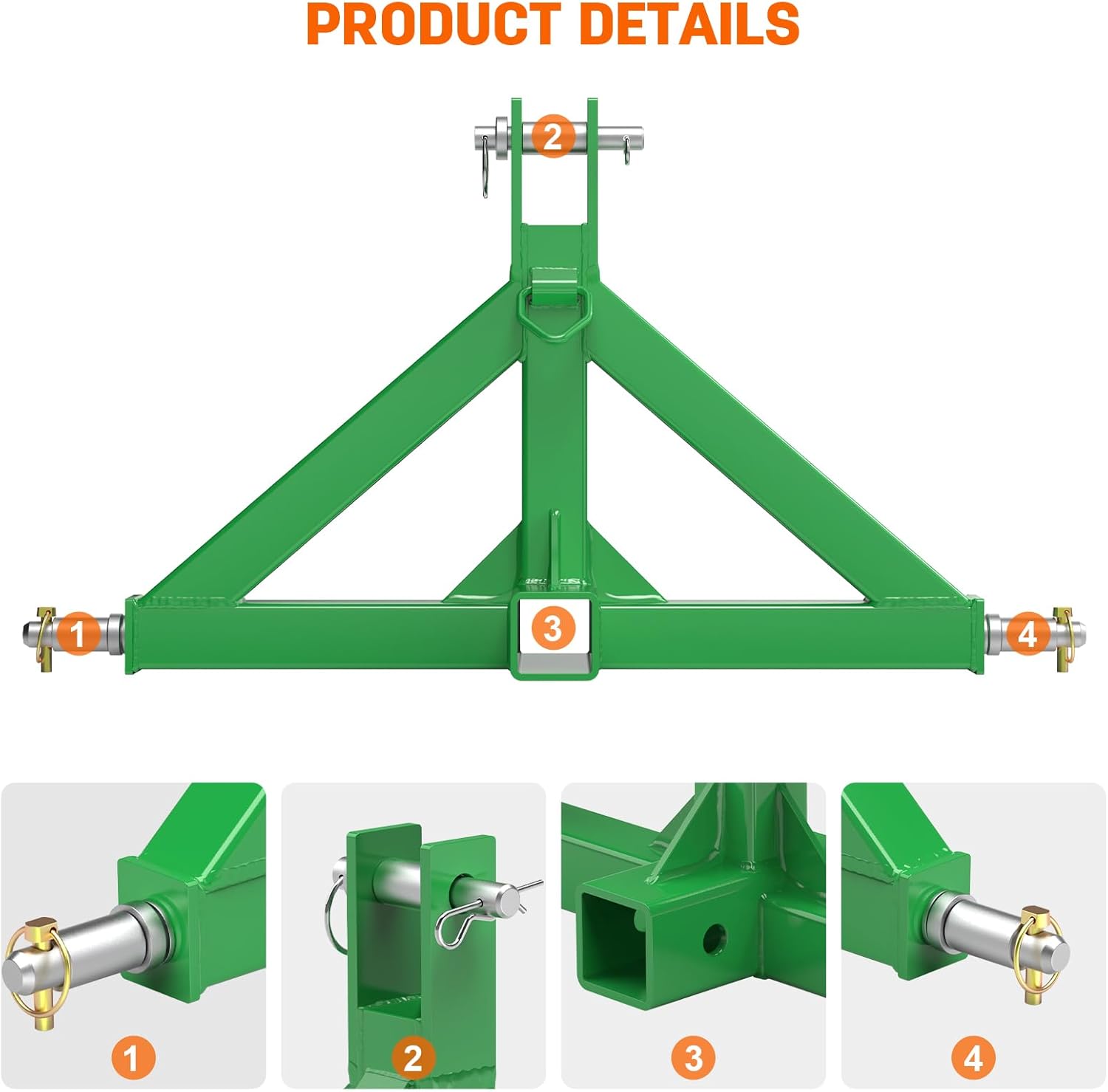 3 Point Trailer Hitch with 2" Receiver(Green) Quick Hitch Compatible with Category 1 Tractors, Heavy Duty Towing Hitch Tractor Drawbar Hitch Adapter for BX, Kubota, John Deere, NorTrac, Kioti, Yanmar