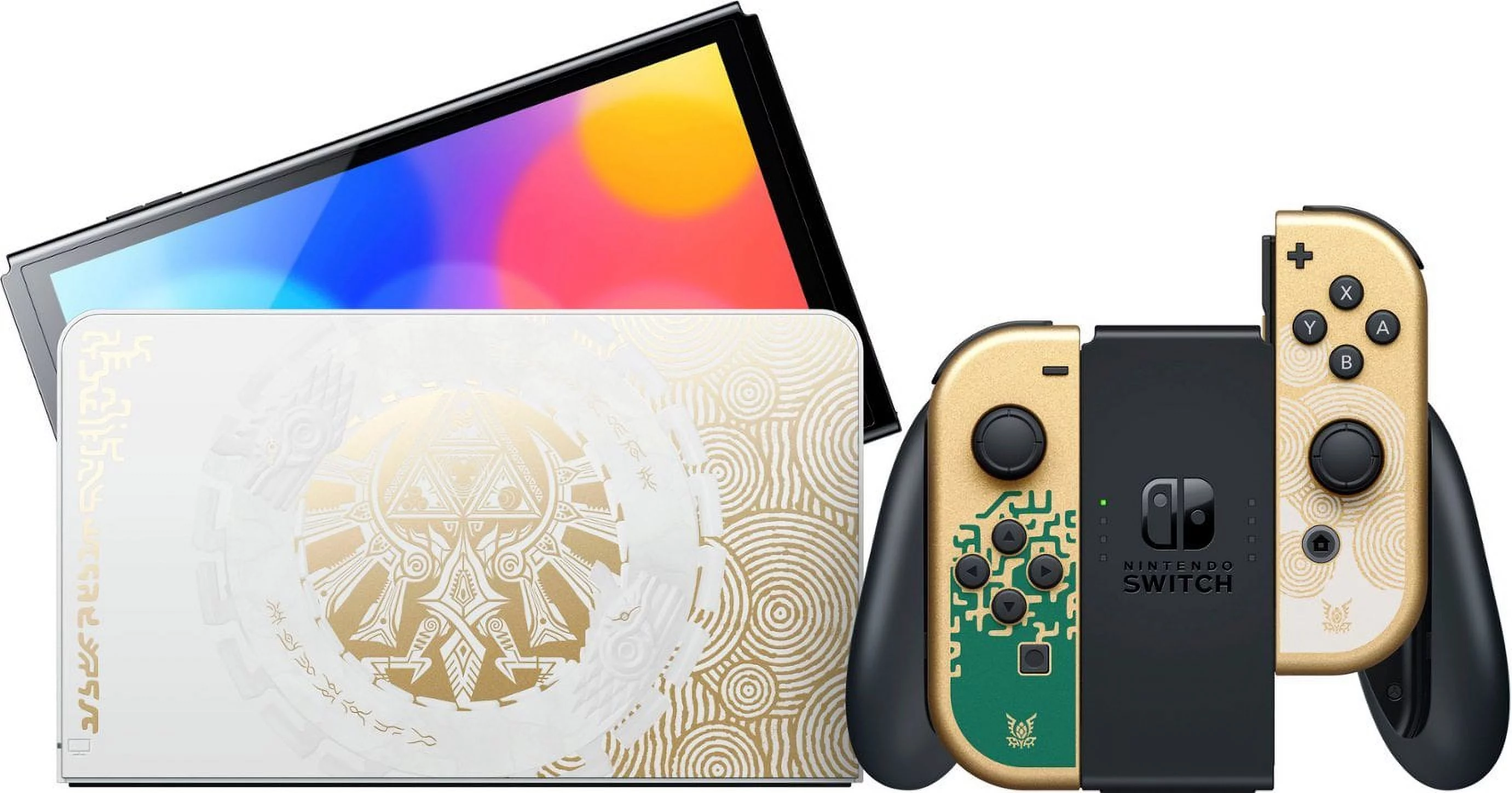 2023 Nintendo Switch OLED Zelda Edition, Green & Gold Joy-Con 64GB Console, Hylian Themed Dock, Zelda: Tears of the Kingdom Game, Mytrix Brownie JoyPad & 3 Accessories: 6 in 1 Bundle - JP Version