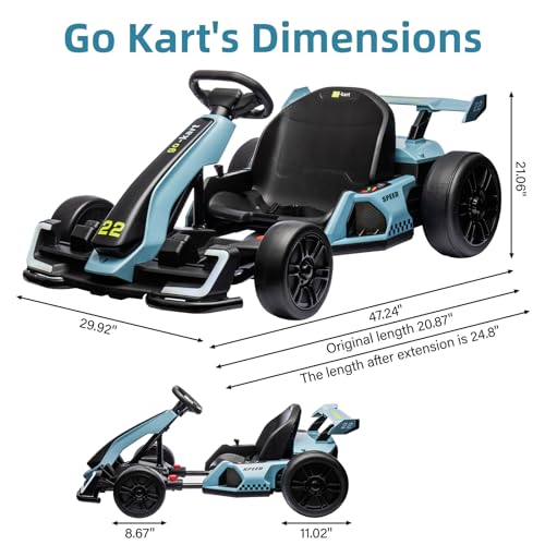 24V Electric Go Kart,300W Powerful Drift Kart for Kids, Electric Pedal Kart,with 300W Strong Motor, Drift/Sport Mode, Big Battery, Eva Tire,Length Adjustmen for Outdoor Racing Toy-White
