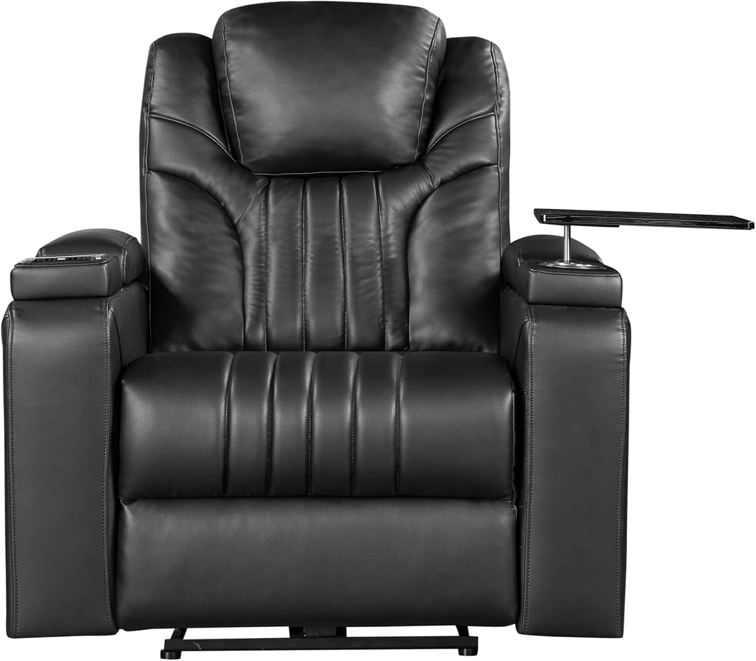 PU Leather Power Recliner Home Theater Recliner with Power Adjustable Headrest, Wireless Charging Device, USB Port, Storage Arms, Cup Holder and Swivel Tray Table for Living Room, Black