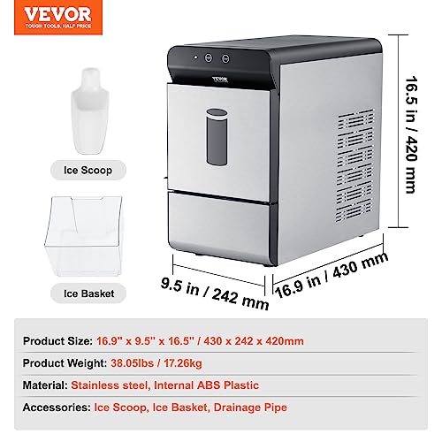VEVOR Commercial Ice Maker, 400LBS/24H Ice Making Machine with 330.7LBS Large Storage Bin, 800W Auto Self-Cleaning Ice Maker Machine with 3.5-inch LED Screen for Business Bar Tested to UL Standards
