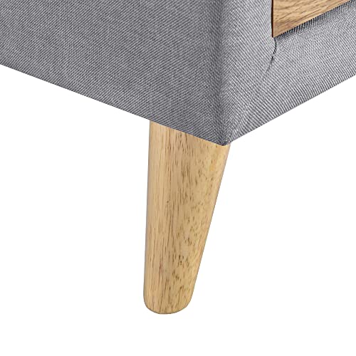 Upholstered Wooden Storage Ottoman Bench with 2 Drawers Button-Tufted Linen Padded Footstool Modern End of Bed Bench Entryway Storage Bench for Living Room Dining Room, Gray