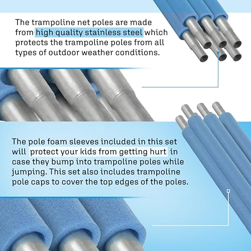 Machrus Upper Bounce Trampoline Safety Enclosure Set for 7.5 FT 10FT 12FT 13FT 14FT 15FT Frames - includes Net, Poles & Hardware - Installs Outside Frame