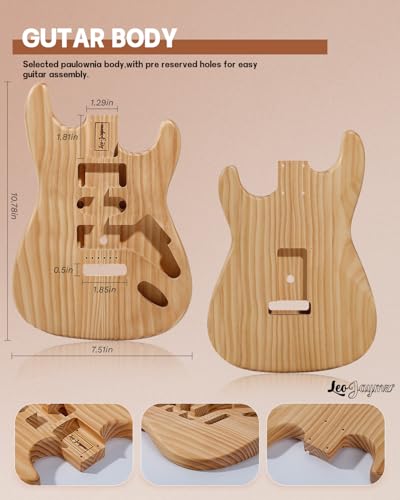 Leo Jaymz DIY Single Cut Electric Guitar Kits with Mahogany Body and Neck - Rosewood Fingerboard and All Components Included (LP Hollow)