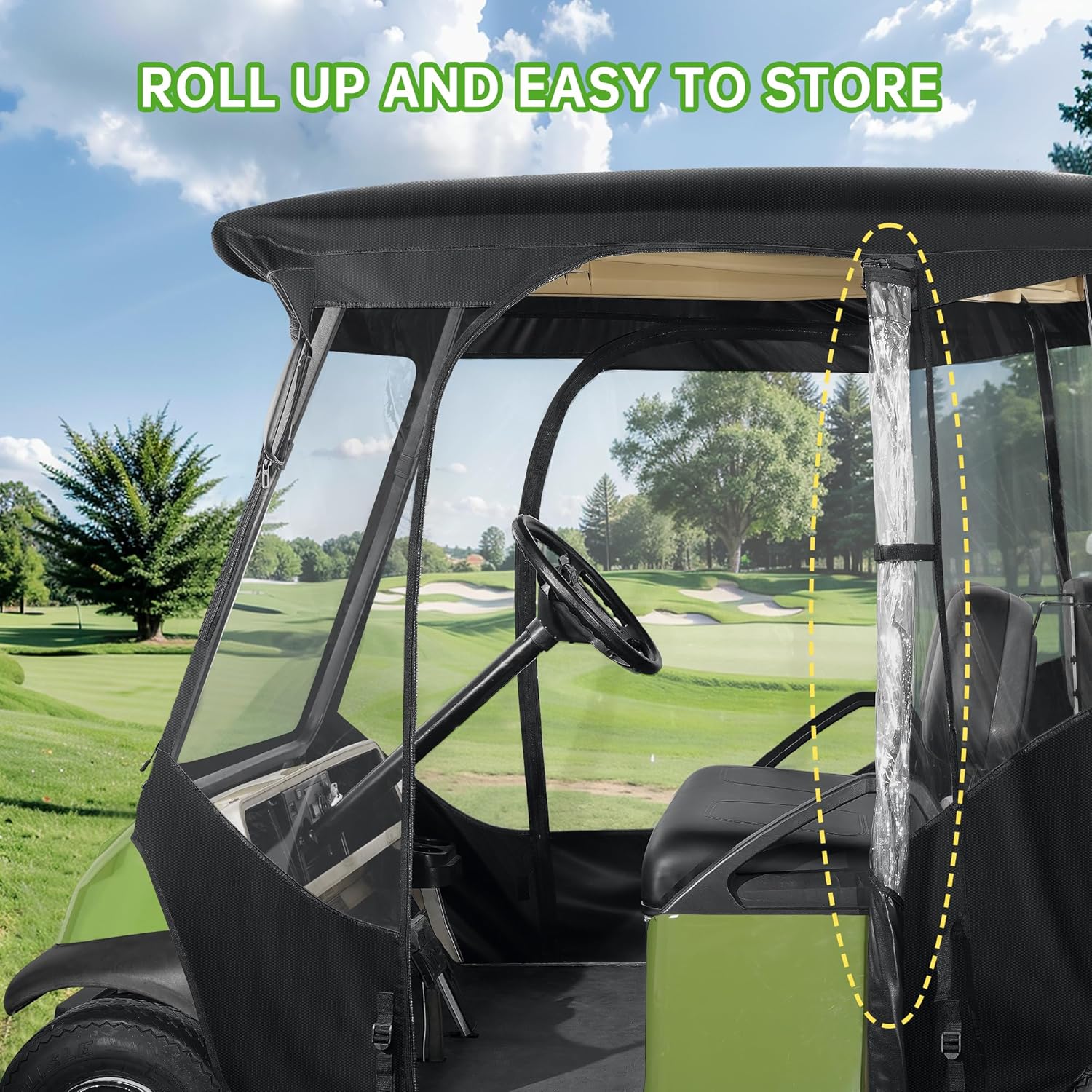 10L0L Deluxe 2 Passenger Enclosure for Club Car Precedent, Onward & Tempo Golf Cart, 4-Sided Clear PVC Window Rain Cover with Zipper Entry