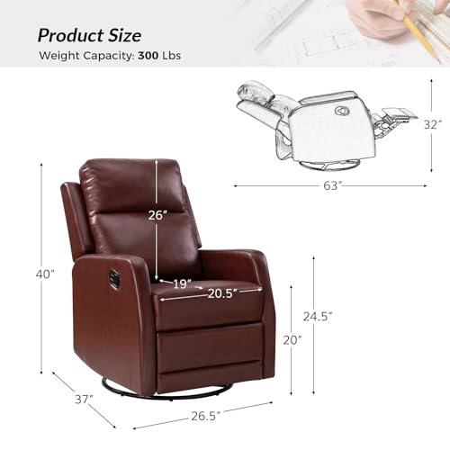HULALA HOME Recliner Chair Set of 2 Reading Chair, Leather Recliner Rocking 360 Degree Swivel Chair, Wingback Armchair Theater Seating Lounge Sofa for Living Room Bedroom