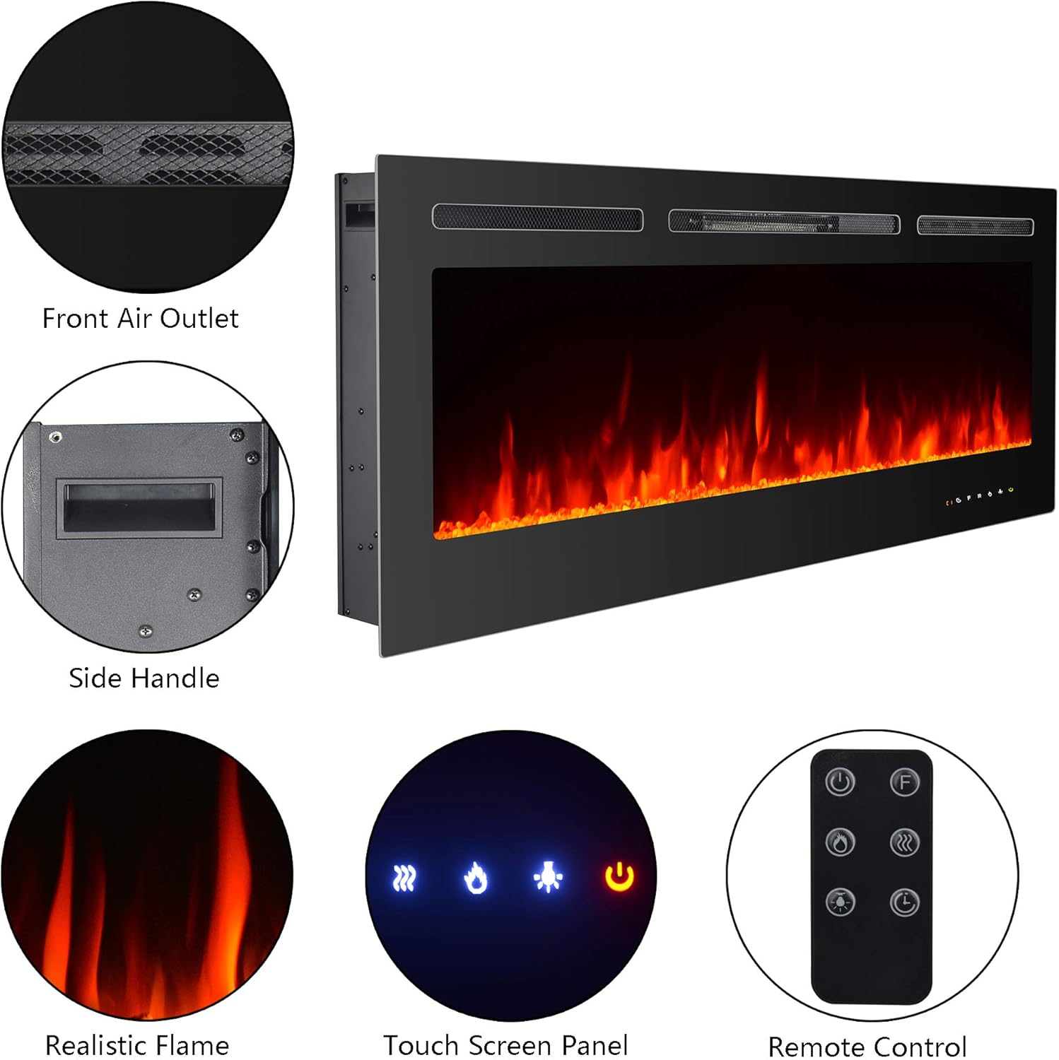 36 Inch Electric Fireplace Inserts, Wall Mounted Fireplace, Recessed Electric Fireplace, Led Fireplace, Linear Fireplace, 750/1500W