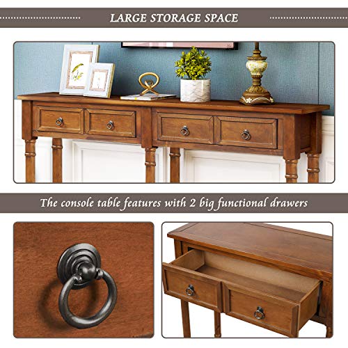 Merax (Antique Grey Wood Retro Console Table for Entryway Hallway Front Door Sideboard with Drawers and Bottom Shelf, Type 3