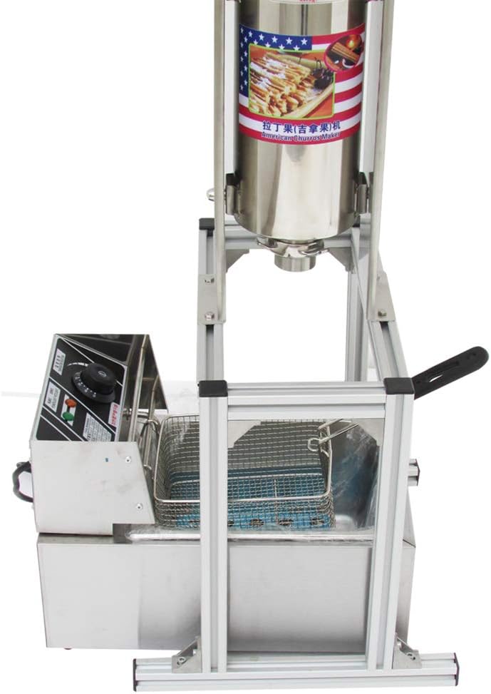 TECHTONGDA Commercial Churros Maker Machine Vertical Spanish Donut Churros Making Machine Stainless Steel with Electric Deep Fryer (5L Capacity, AC110V 2500W 6L Fryer)