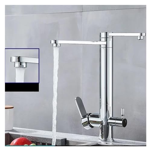 Chrome Kitchen Purified Faucets Dual Handles Cold Hot Water Mixer Crane Tap Filter 2 Spouts Rotation Tap,Faucet for Kitchen