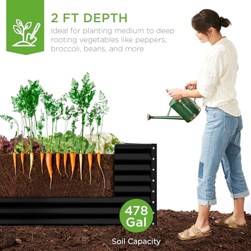 Best Choice Products 8x4x2ft Outdoor Metal Raised Garden Bed, Deep Root Planter Box for Vegetables, Flowers, Herbs, and Succulents w/ 478 Gallon Capacity - Gray