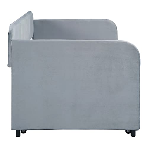 Upholstered Twin Size Daybed with 2 Storage Drawers,Upholstered Day Bed Frame Velvet Sofa Beds with Vertical Channel Tufted Headboard w/Wood Slat Support,No Box Spring Needed