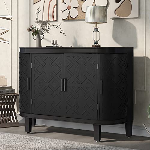 Accent Storage Cabinet Sideboard Wooden Cabinet with Antique Pattern Doors for Hallway, Entryway, Living Room Accent Furniture
