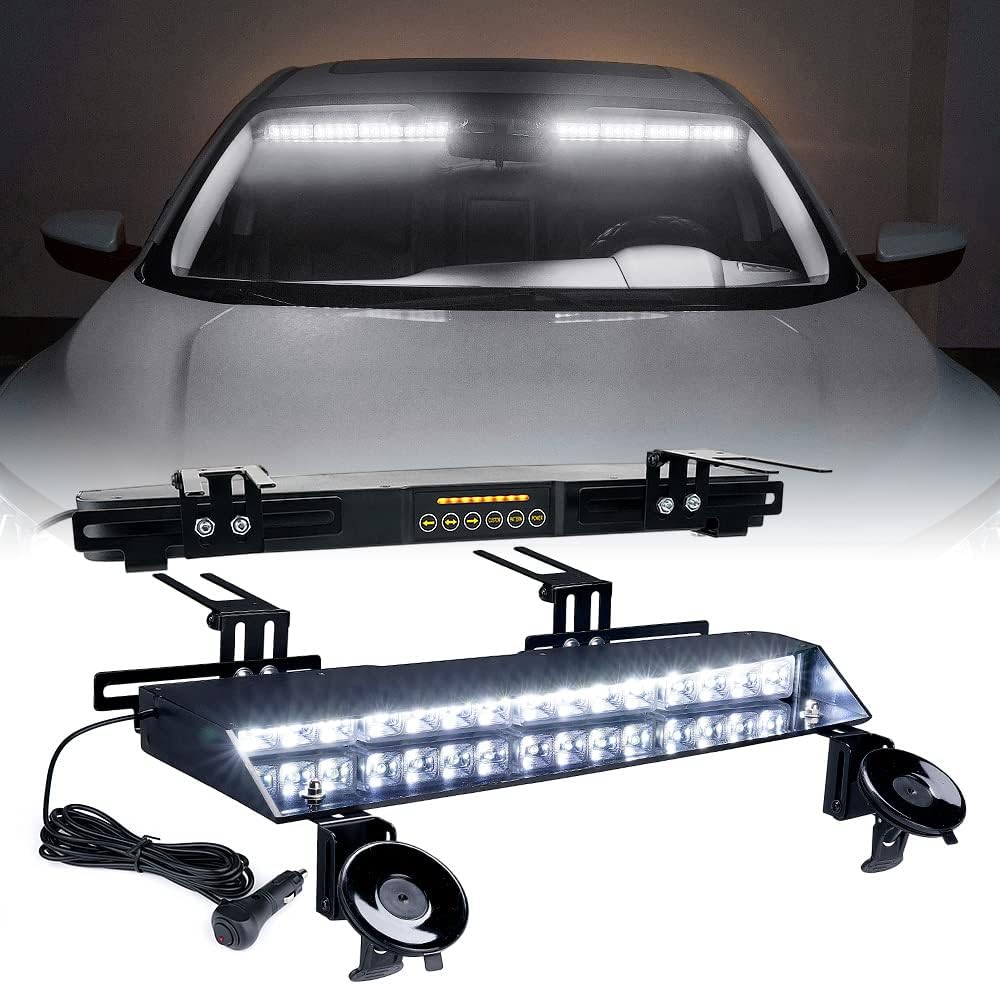 Xprite Amber LED Visor Strobe Dual Light Bar, Interior Windshield Sunvisor Safety Emergency Warning Traffic Advisor Flashing Caution Lightbars with Control Panel, for Construction Vehicles Trucks