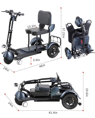 Folding Mobility Scooter Lightweight Mobility Scooters for Seniors,Small Electric Portable Mobility Scooters Handicap Scooters for Adults,20 Miles Long 3 Wheel Mobility Scooter (Black)