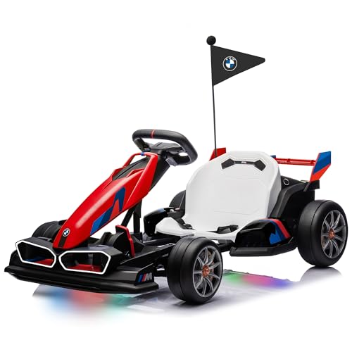 Licensed BMW Electric Go Kart for Kids Ages 6-12, 24V 9AH Drift Kart with Two 200W Motors, LED Lights, Drift Mode& 2 Speed Modes, Adjustable Seat (White)