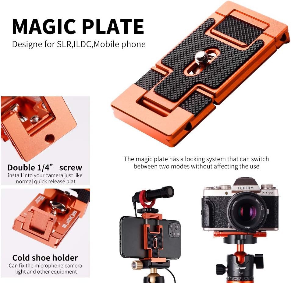 K&F Concept 68" Carbon Fiber Camera Tripod,Compact Tripods with Metal Ball Head,Quick Release Plate,Detachable Monopod 10KG Load for DSLR (SA255C1) D255C4+BH-28L 2-in-1 Quick Release Plate Kits