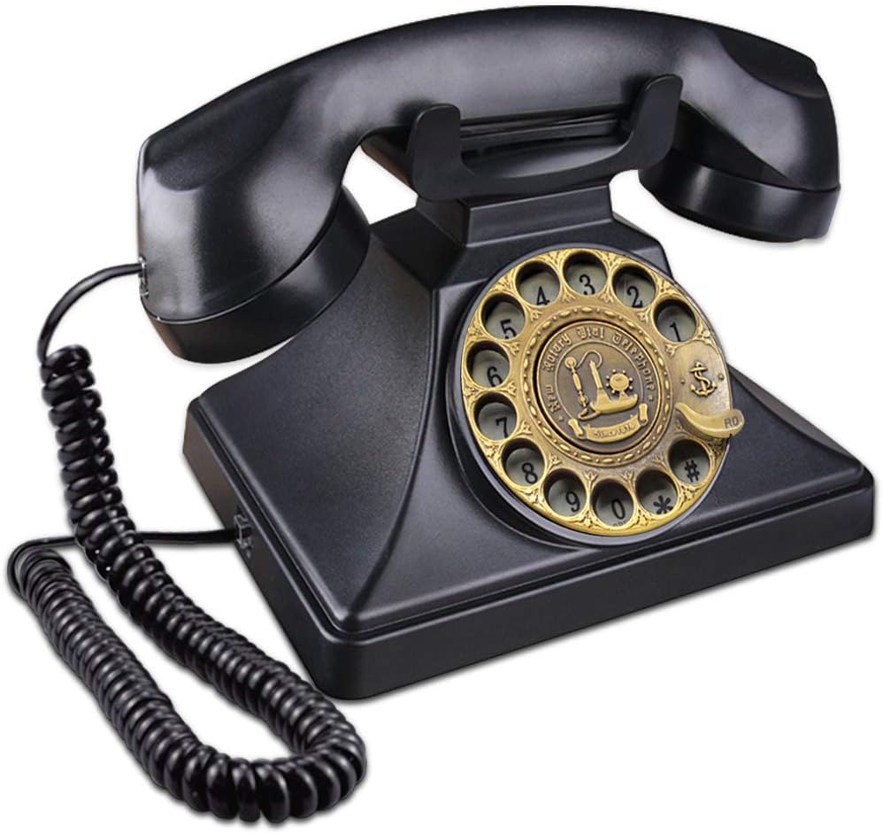 EC VISION Rotary Phones for Landline, Retro Landline Telephone Old Fashion Home Phones with Mechanical Ringer and Speaker Function(Black)