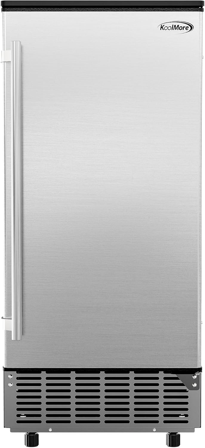 KoolMore Stainless-Steel Built-in Ice Maker Machine with Large 25 lb. Cube Storage Basket, Full Cube Production, Fast Ice Making Time, Free-Standing/Under-Counter - 75lbs of Ice per Day (BIM75-BS)