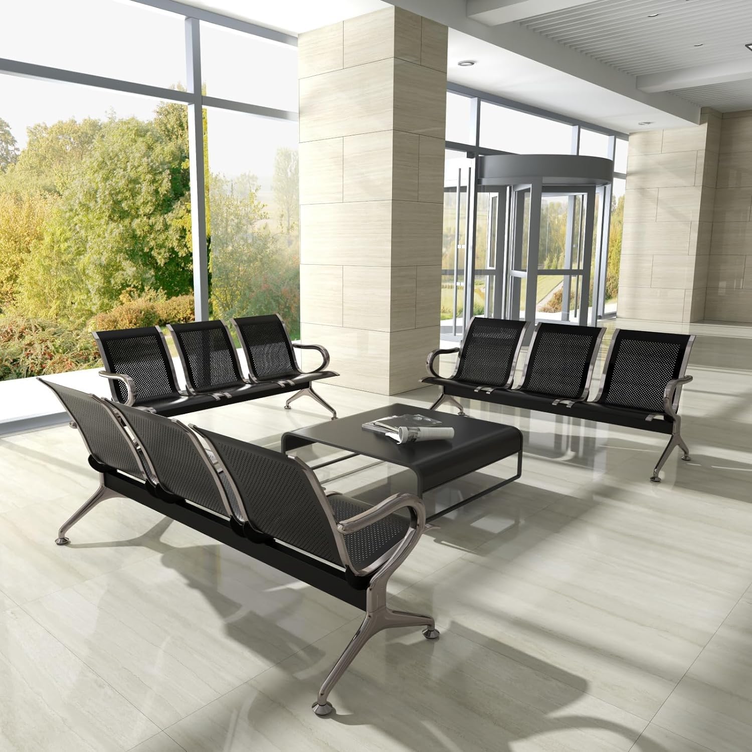 Kinsuite Waiting Room Chairs with Arms - 3-Seat Waiting Room Bench Airport Reception Bench, Lobby Bench Seating Office Bench Waiting Area Chairs for Airport Business Hospital Market, Black