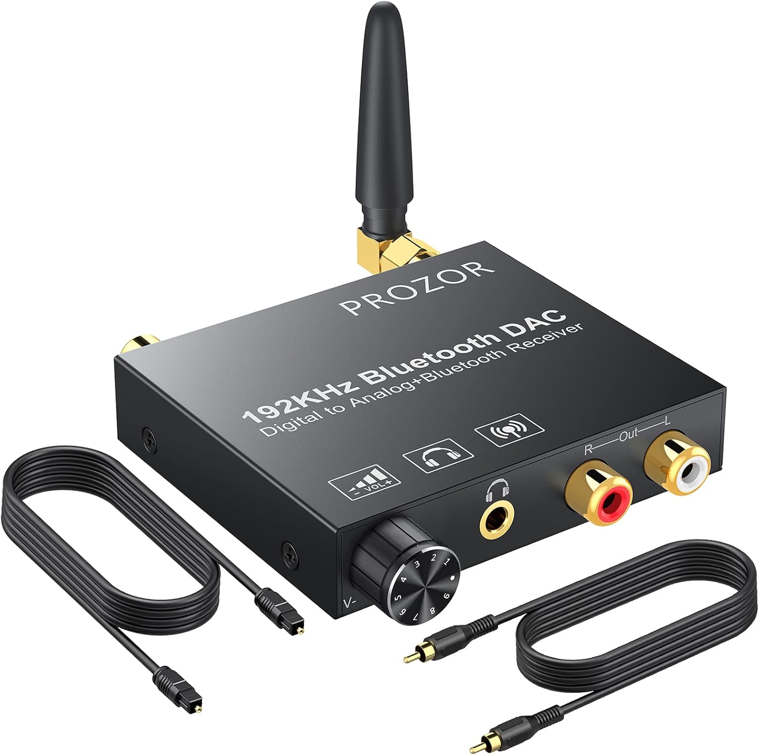 PROZOR 192kHz Digital to Analog Audio Converter with 5.0 Bluetooth Receiver, Optical Coaxial Bluetooth Digital Audio to Stereo Analog RCA & 3.5mm