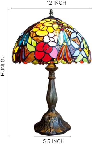 Tiffany Table Lamps for Living Room 12X12X19 INCH Tall Blue Dragonfly Stained Glass Table Lamps for Dining Room Bedroom Bedside Nightstand Retro Antique Style Home Office Desk Lamps