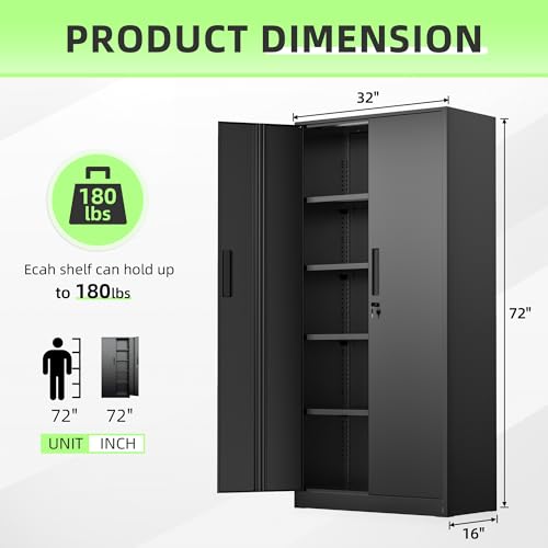 Incbruce 72” Metal Storage Cabinet, Garage Cabinets and Storage System with Doors and Shelves, Tall Lockable Tool Cabinet for Garage, Office, Home (Black)