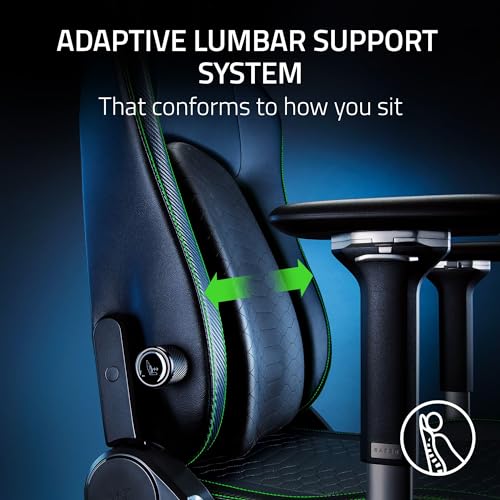Razer Iskur V2 Gaming Chair: Adaptive Lumbar Support - Adjustable Lumbar Curve - High Density Foam Cushions - Reactive Seat Tilt &152-degree Recline - 4D Armrests - Synthetic Leather - Black