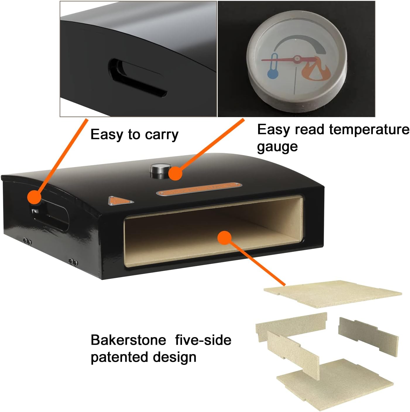 BakerStone Pizza Oven Box Kit for Grill Top, Outdoor Pizza Oven 5-sided Stone Baking Chamber with Wood Pizza Peel, Turning Peel For Backyard Patio Camping Barbecues, Basic Series