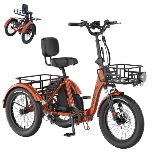 MOONCOOL Electric Trike, Electric Tricycle for Adults, 20" Folding 3 Wheels Electric Bicycle Bikes, 48V 500W/750W Motorized Electric Ebike with Aluminum Frame, Removable Battery and Basket
