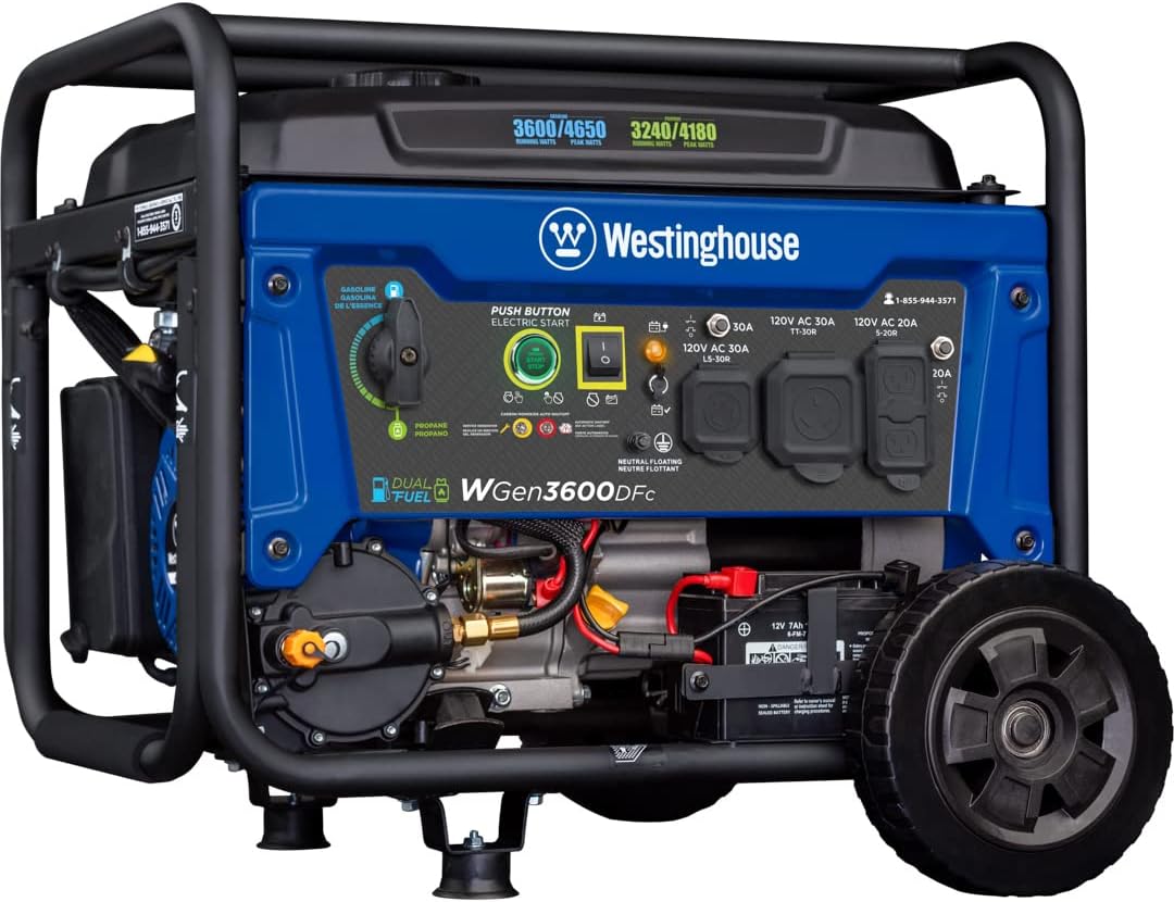 Westinghouse WGen3600 Portable Generator 3600 Rated Watts and 4650 Peak Watts, RV Ready, Gas Powered, CARB Compliant
