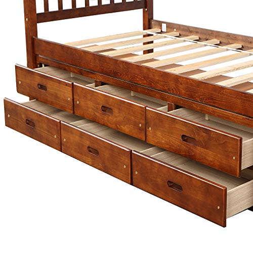 SOFTSEA Twin Platform Bed with Storage 6 Drawers, Twin Captain Bed for Kids Teens Adults, Twin Platform Bed with Headboard and Footboard for Bedroom, Solid Wood Bed Frame, White