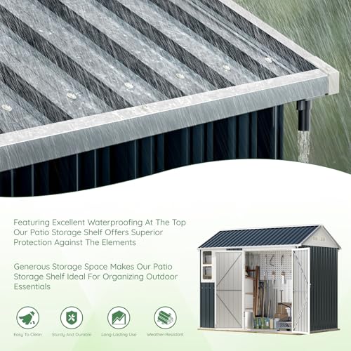 10X12X7.5 FT Outdoor Steel Storage Shed with Lockable Doors, 2 Windows, Transparent Roof Panels (Wood Panels & Frame Floor Not Included), Ideal for Patio Storage,Garbage Can, Chicken Coop，Brown