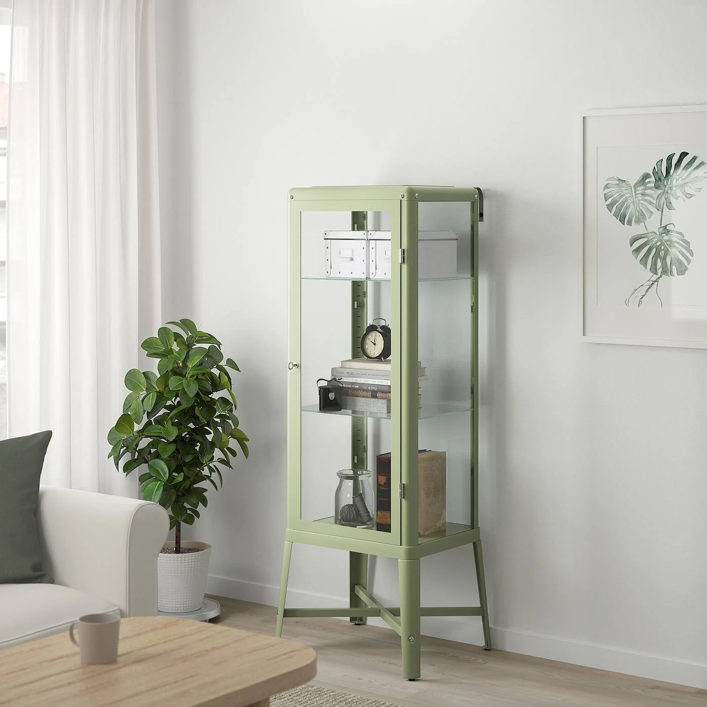 IKEA - FABRIK?R Glass-Door Cabinet, Pale Gray-Green, 22 1/2x59