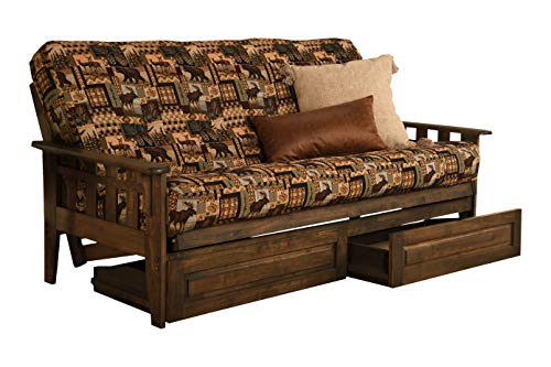 Kodiak Furniture Tucson Full Futon Set in Rustic Walnut Finish with Storage Drawers, Oregon Trail Java