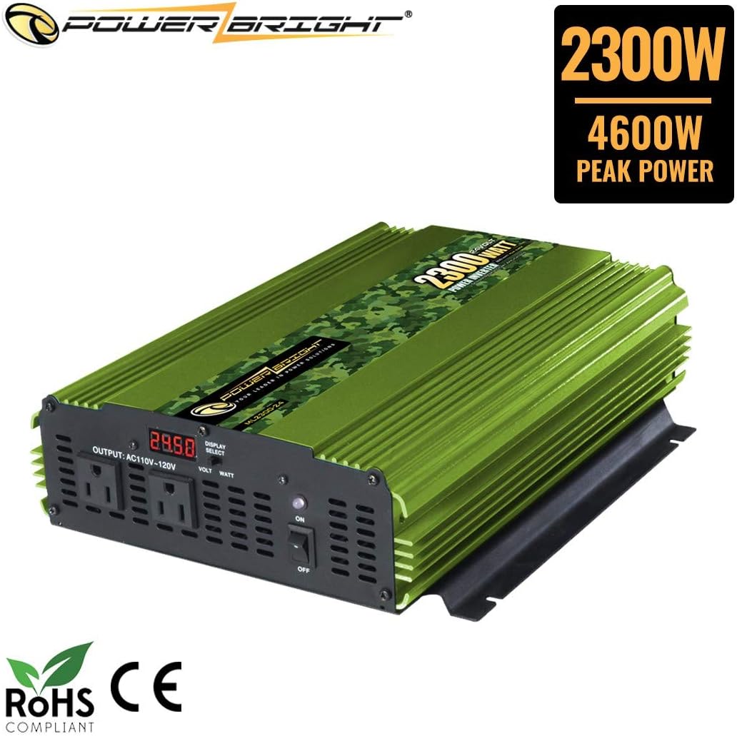PowerBright 3500 Watt Power Inverter, DC 24V to 120V AC Car Inverter w/ Four AC Outlets, LCD Digital Display & Wireless Remote Control - CE Approved