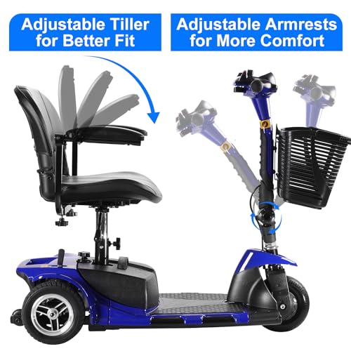 4 Wheel Battery Powered Electric Mobility Scooter - Electric Transportation Wheelchair - Compact Heavy Duty Mobility for Travel, Adults and Seniors includes Basket and Charger (Red)