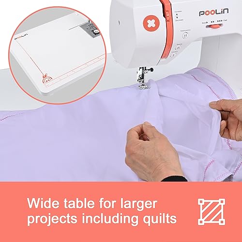 Computerized Self Threading Sewing Machine - 293 Stitches Applications, Comes with Expansion Table and Social Media Video Tutorials, Include 7 Presser feet & Multiple Accessories