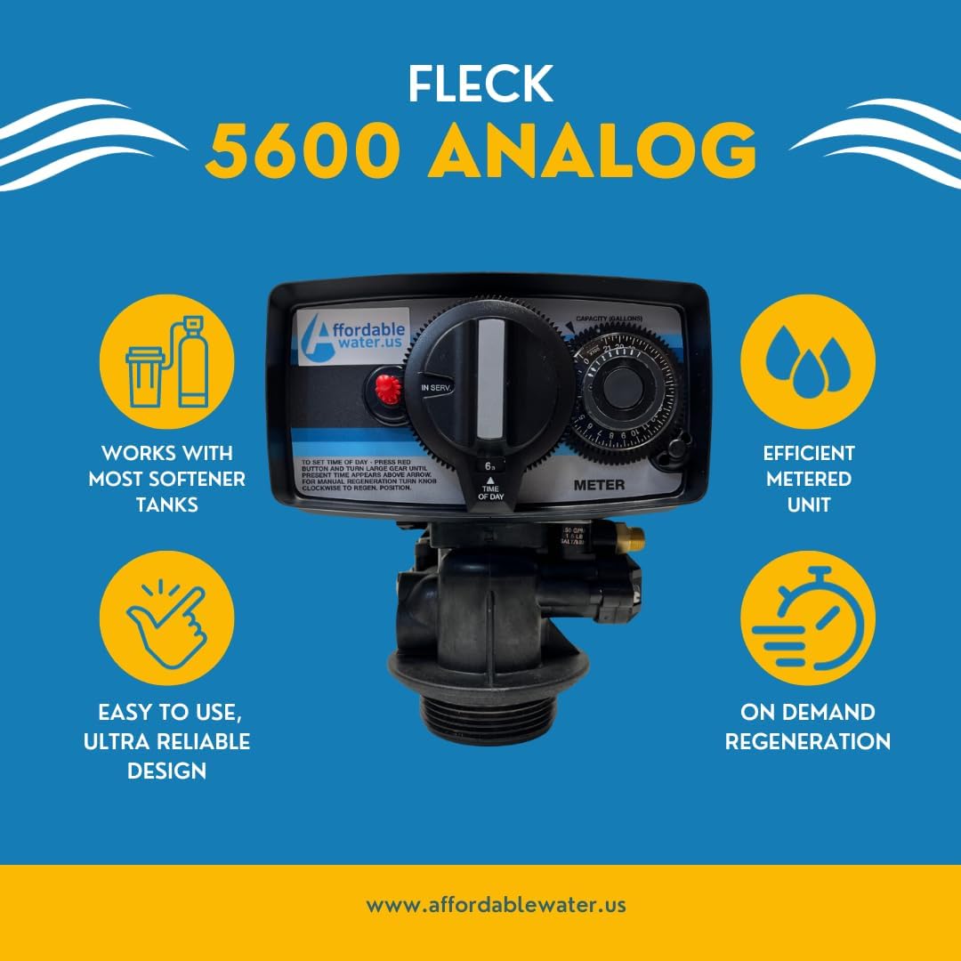 Fleck 5600 Analog Mechanical Metered Water Softener Replacement Valve - On Demand Head with Paddlewheel Meter