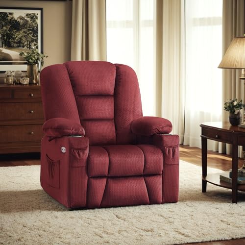 MCombo Small Power Lift Recliner Chair with Massage and Heat for Petite People, Cup Holders, USB Ports, Side Pockets, Fabric 7569 (Small-Regular, Brown)