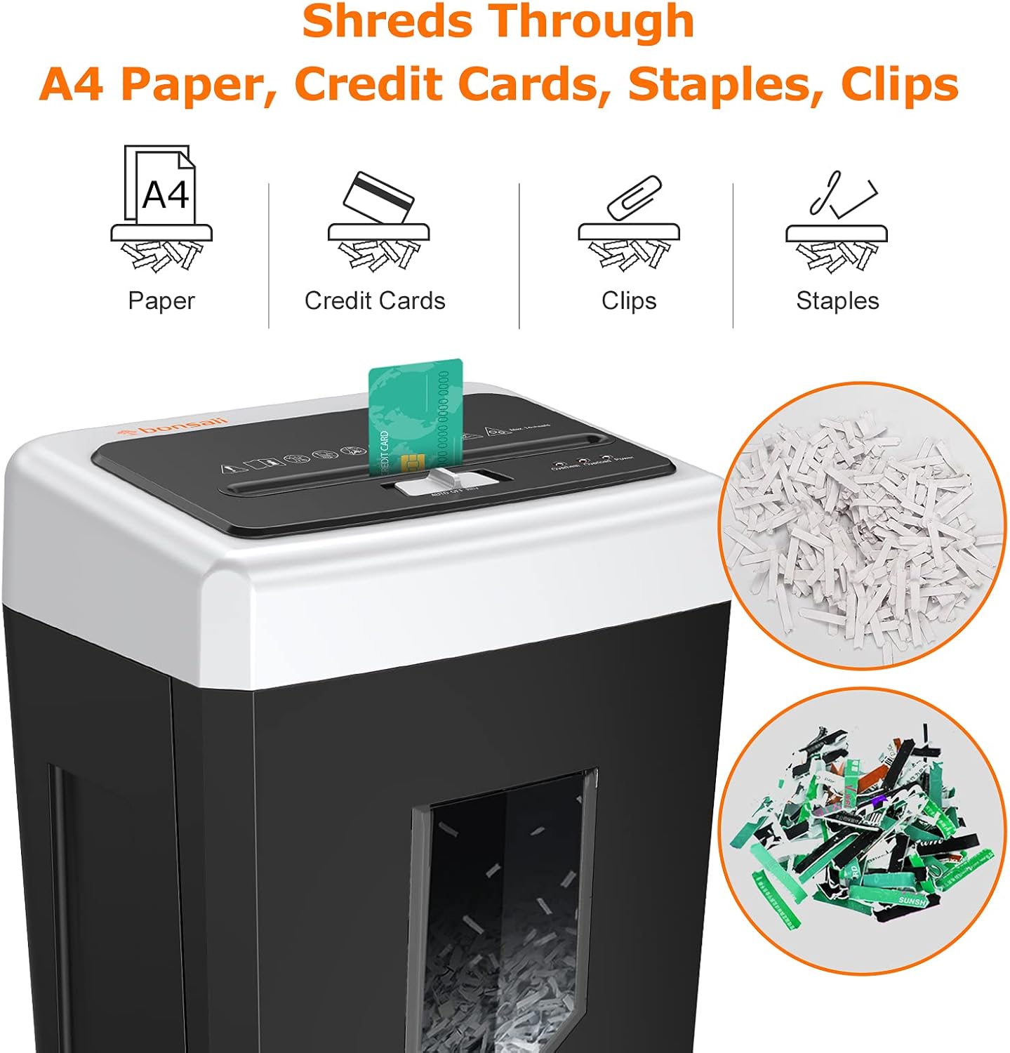 Bonsaii 14-Sheet Office Paper Shredder, 30-Minute Continuous Running Time, Credit Card/Staples Cross-Cut Shredders for Home Use Heavy Duty, Quiet Shredding Machine with Jam Proof System (C169-B)