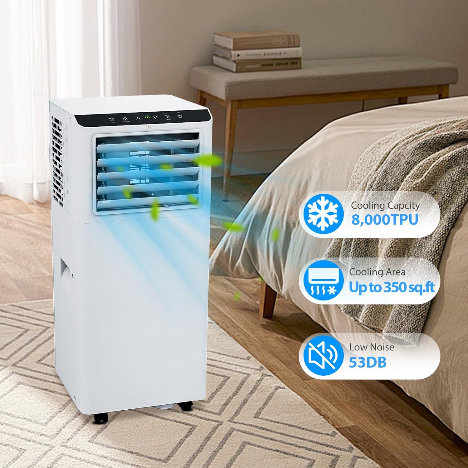 Portable Air Conditioner 8000 BTU with Efficient Cooling Air Conditioners Fan Mode Room Cooling Up to 350 sq ft 24 Hour Timer ，Portable AC Quiet, Remote Control, Sleep Mode, and Window Kit.