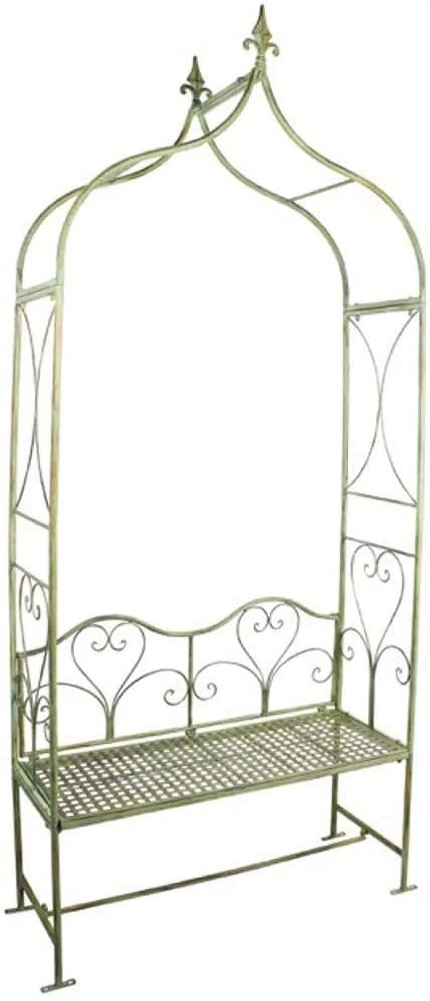 Arbor/Garden Arch with Bench 95" High- Wrought Iron - Antique Mint Finish
