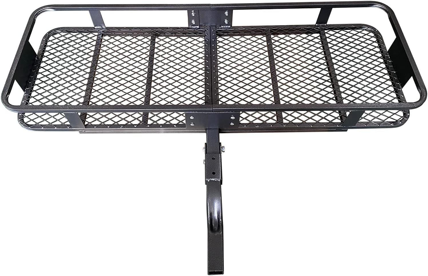 MeeFar Folding Hitch Mount Cargo Carrier Basket 60" X 20" X 6", Hauling Weight Capacity of 500 Lbs and A Folding Arm. with Hitch Stabilizer, Net and Straps