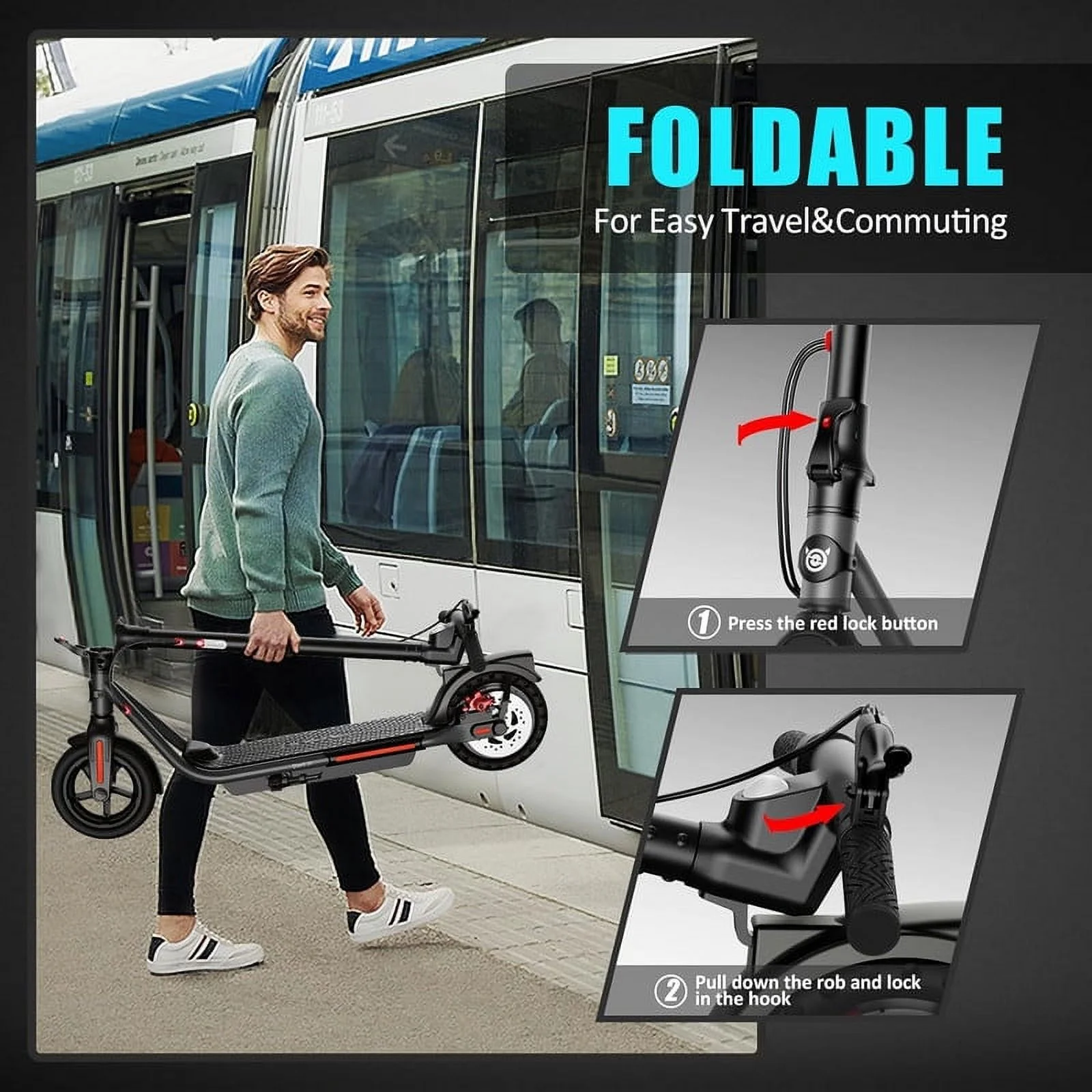 SISIGAD Electric Scooter for Adults, B15 Dart Jr 300W Folding Commuting Kick Scooter with Double Braking System, 8.5" Solid Tires, 19Mph Speed, 15 Miles Long Range