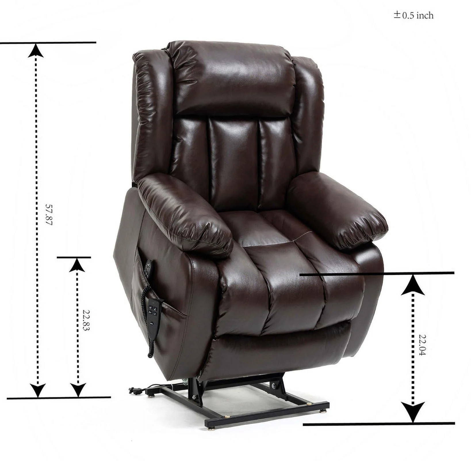 Oversized Dual Motor Lay Flat Power Lift Recliner Chairs for Elderly Adults,Deep Brown Leather Electric Recliners Chair with 8-Point Vibration Massage Lumbar Heating,2 Side Pocket,23" Seat Width