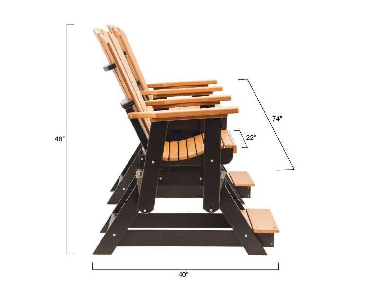 Grand Lake Amish Crafted Poly Outdoor Adirondack Balcony Glider, Cedar on Black
