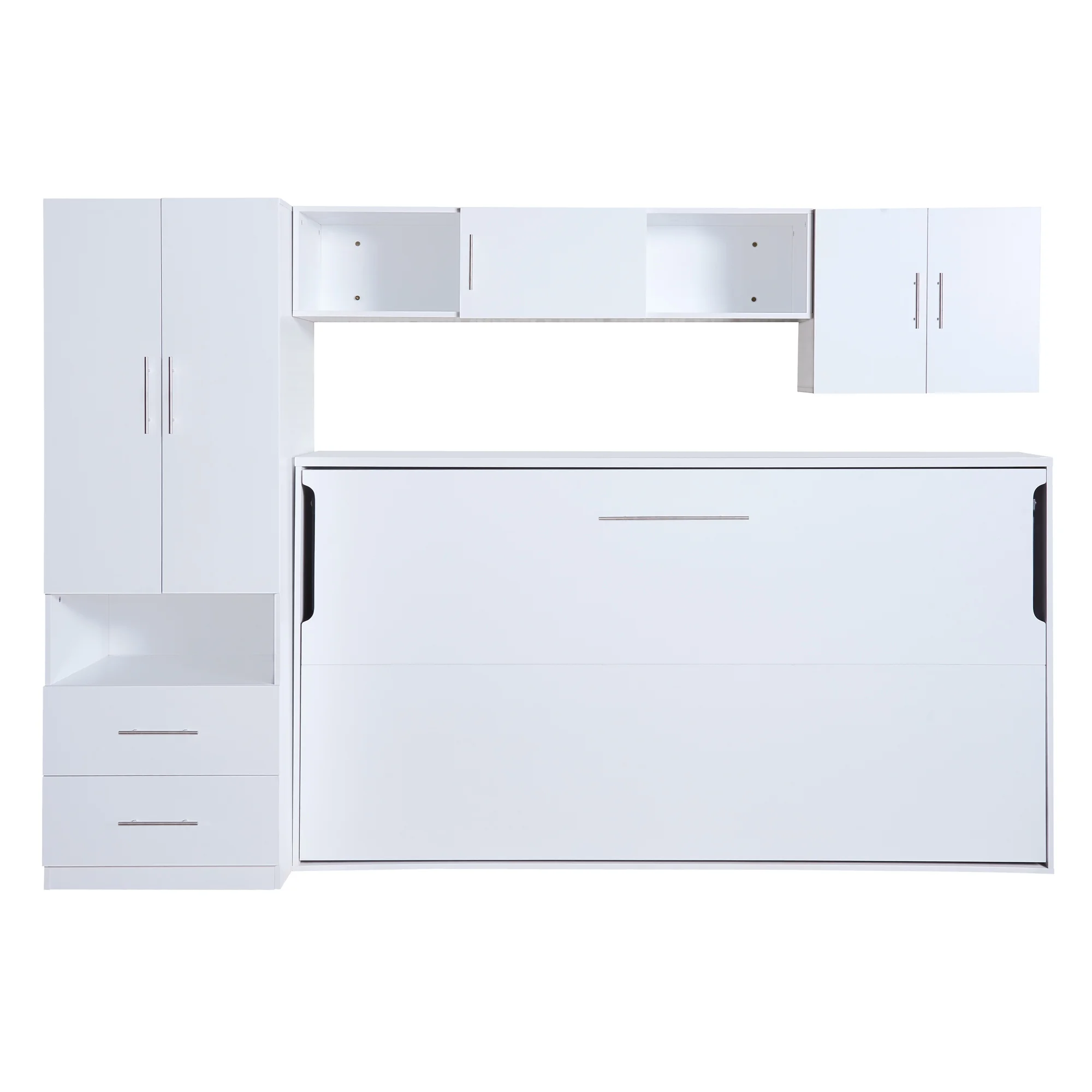 Euroco Twin Size Murphy Bed with Shelf and Drawer, Built-in Wardrobe and Desktop, Convertible into Cabinet for Living Room, Guests Room, Space-Saving Bedroom Furniture Sets