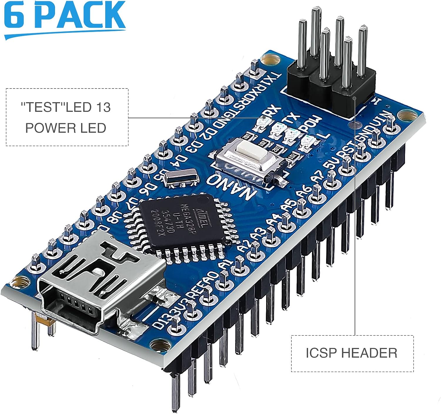 Weewooday 6 Pieces Nano Board V3.0 ATmega328P Without Cable Compatible with Arduino Nano V3.0 with Pin Headers Pin Unsoldered