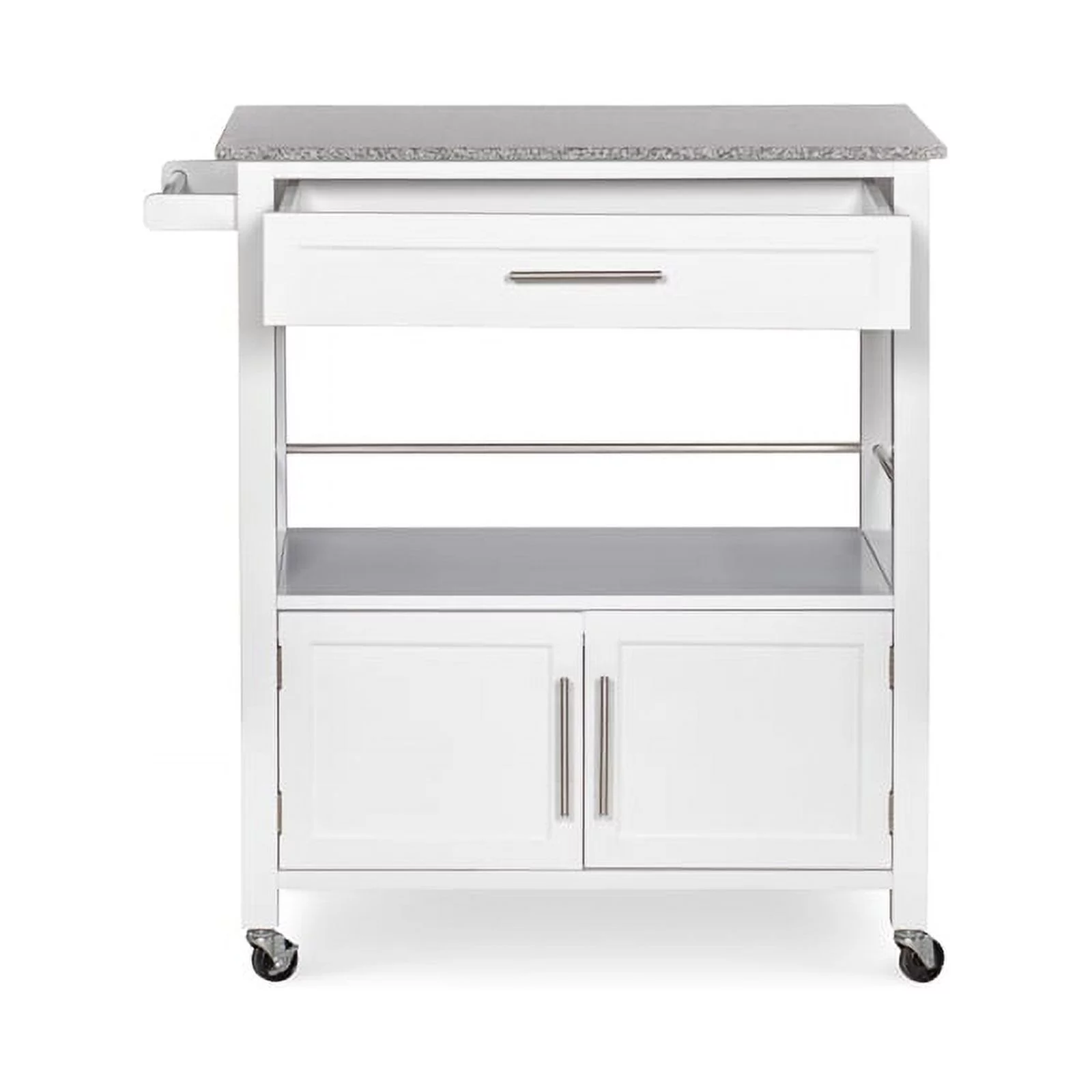 Riverbay Furniture Transitional Wood/Granite-Top Kitchen Cart in Bright White